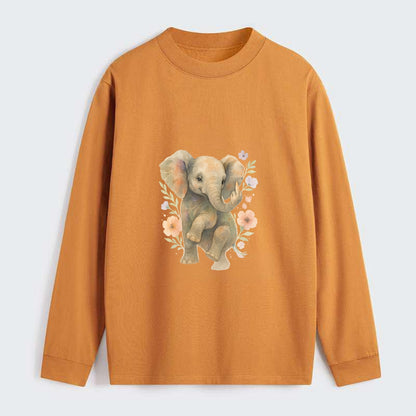 baby elephant with trunk up, one foot raised with middle toe extended - Classic Long Sleeve Shirt - Orange