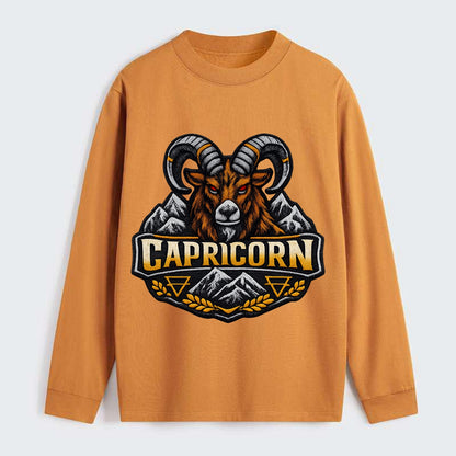 CAPRICORN GOAT - mountain goat in brown and gray , earth sign - Classic Long Sleeve Shirt - Orange