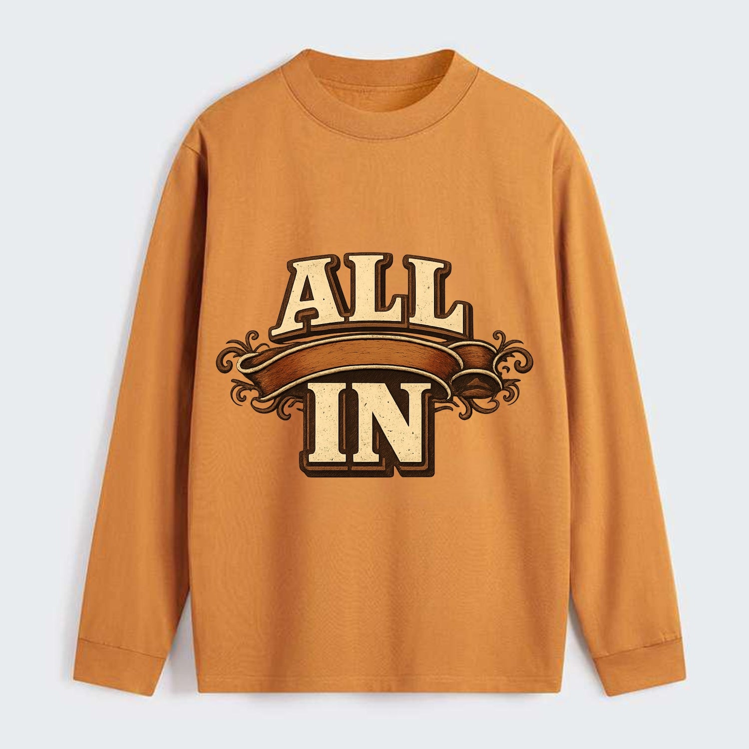Bold typography design - "ALL IN" - complete commitment, no holding back - Classic Long Sleeve Shirt - Orange