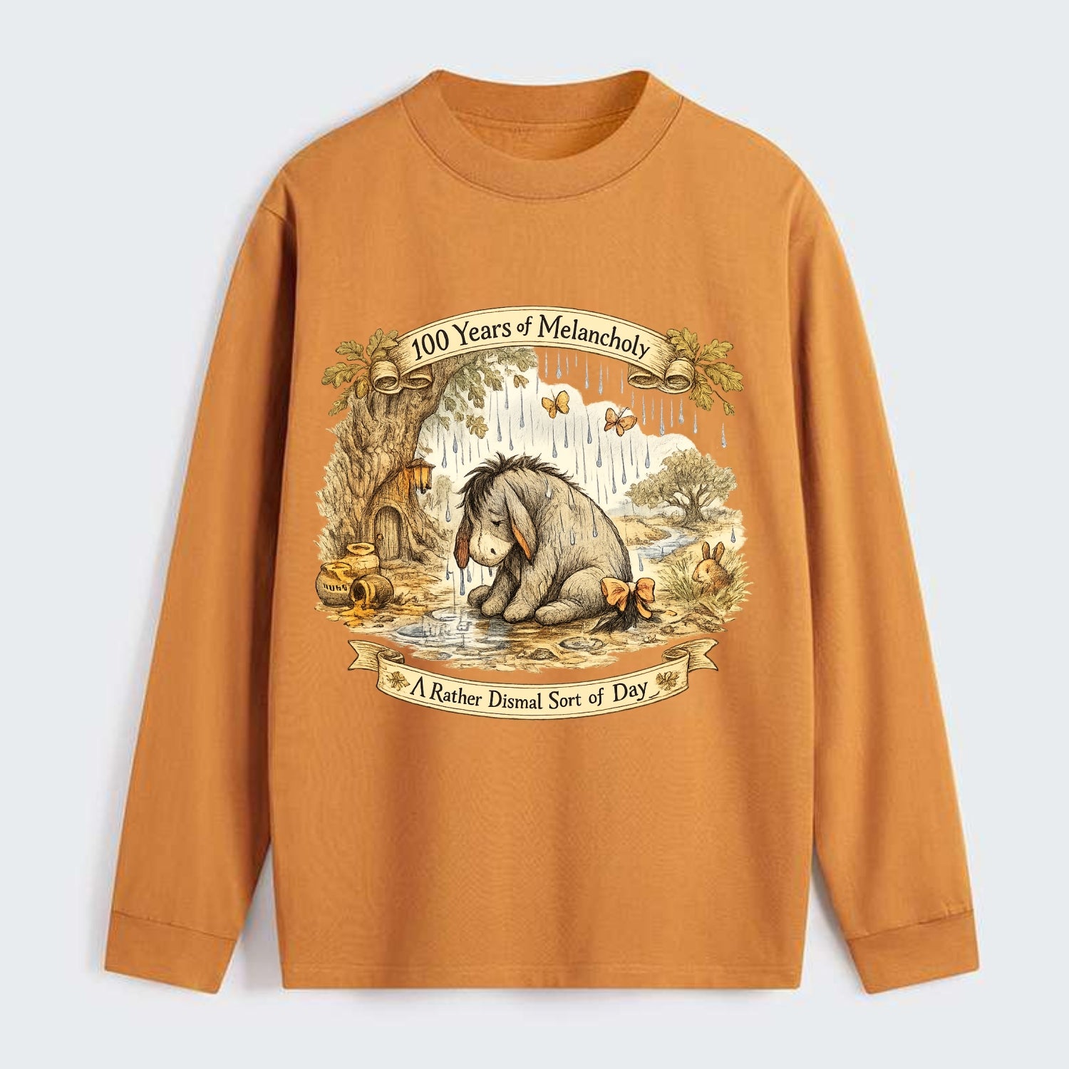 GLOOMY GLEN | Droopy figure in rain | Tattered tail bow | Pessimistic - Classic Long Sleeve Shirt - Orange