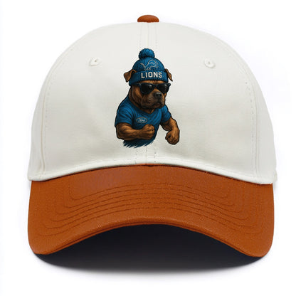 Detroit Pitbull wearing Lions beanie with auto patch and wayfarer sunglasses - Two Tone Cap - Orange
