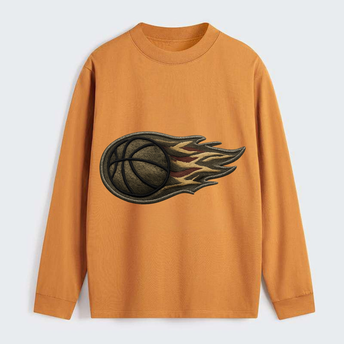 BASKETBALL FLAMING BALL - basketball with flames in orange and red , - Classic Long Sleeve Shirt - Orange