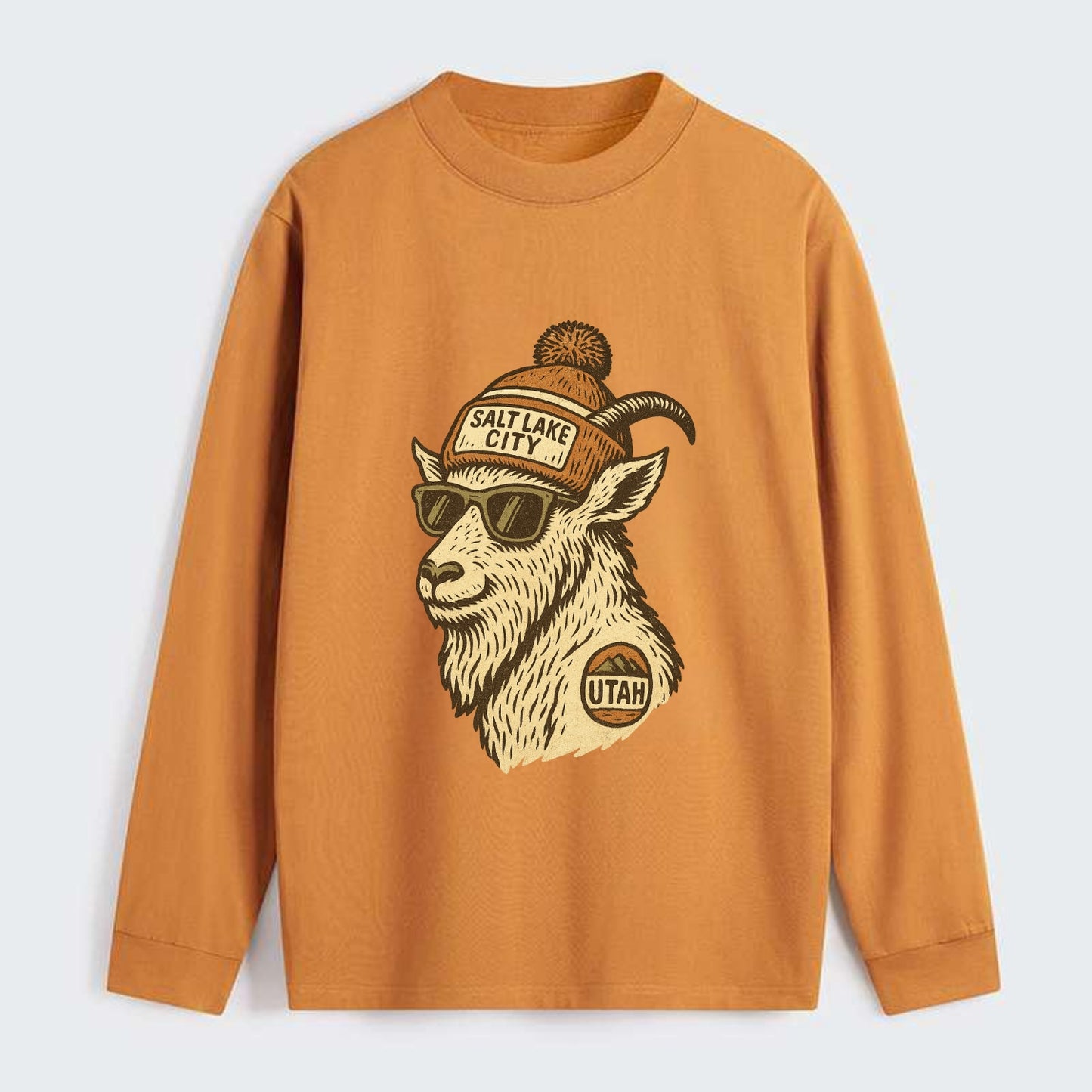 Utah Mountain Goat wearing Salt Lake City beanie with pom pom and - Classic Long Sleeve Shirt - Orange