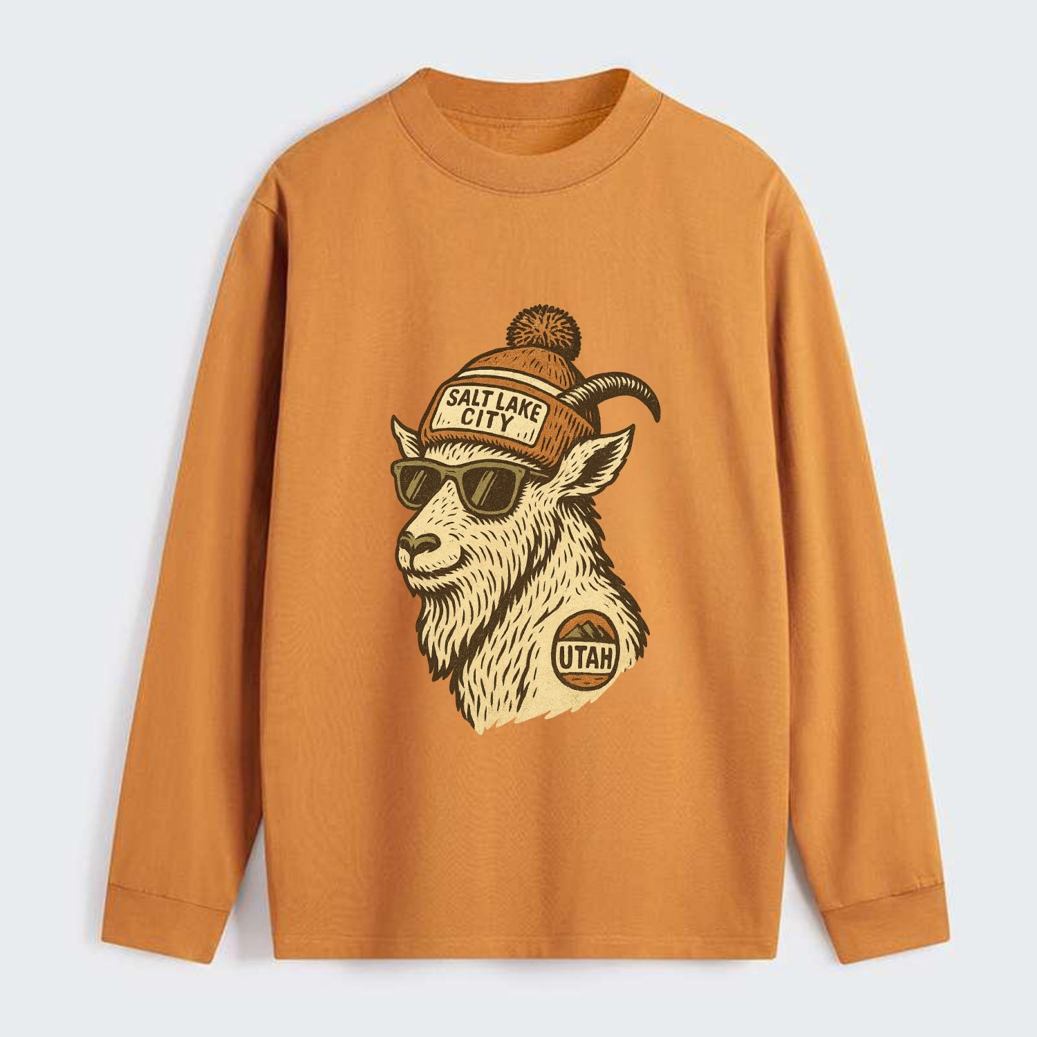 Utah Mountain Goat wearing Salt Lake City beanie with pom pom and - Classic Long Sleeve Shirt - Orange