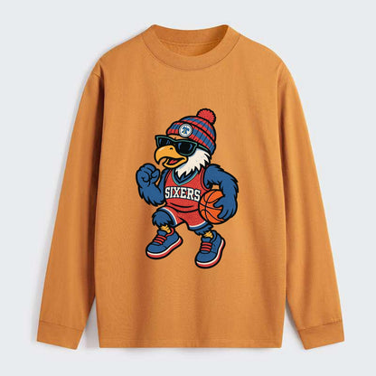 Philadelphia Eagle wearing 76ers red white and blue beanie with bell - Classic Long Sleeve Shirt - Orange