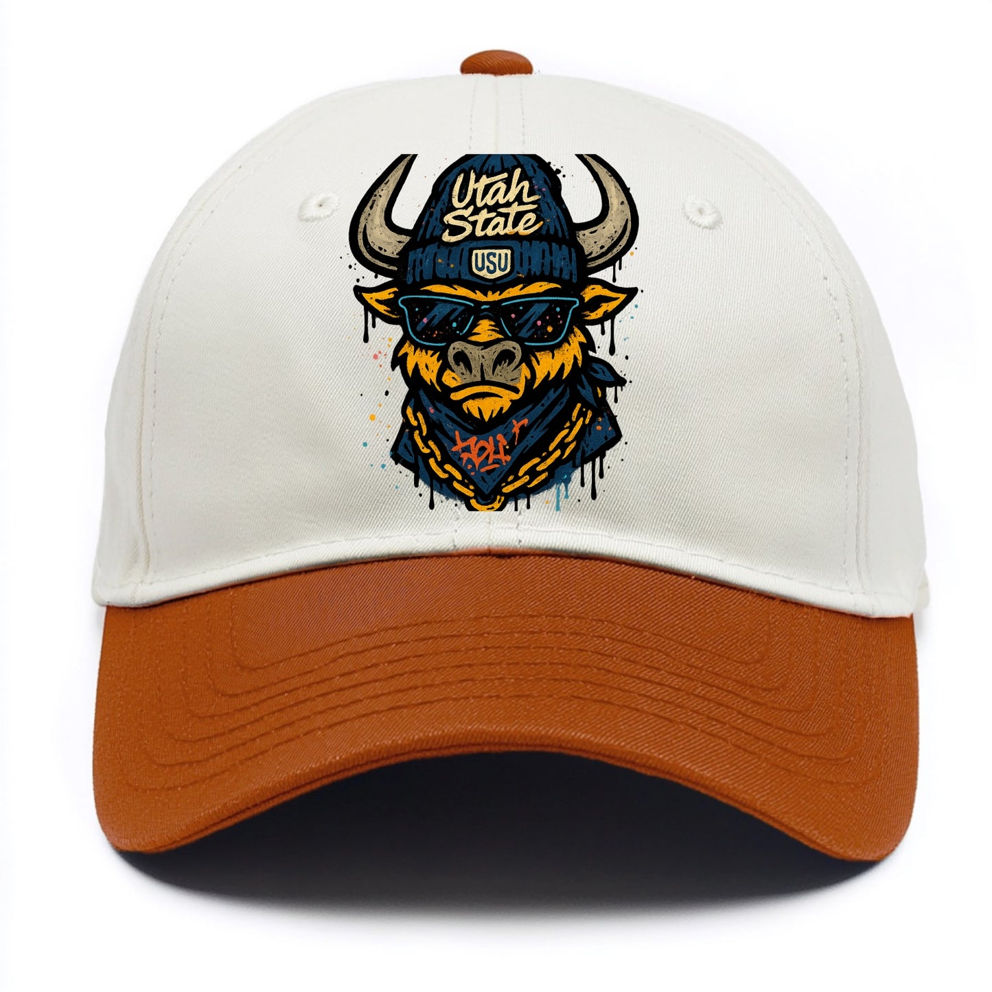 Logan Aggie wearing Utah State beanie with USU patch - Two Tone Cap - Orange