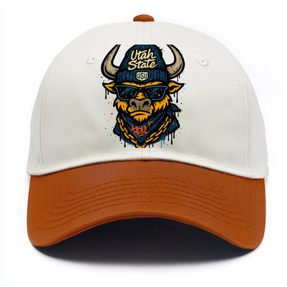 Logan Aggie wearing Utah State beanie with USU patch - Two Tone Cap - Orange