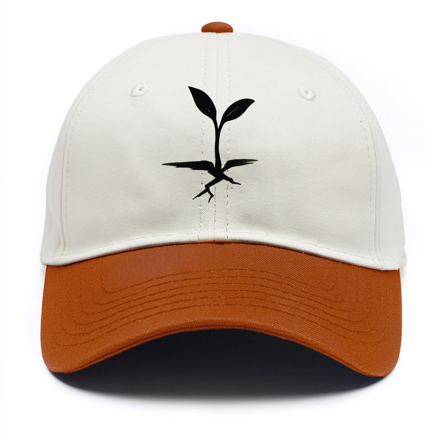 Seedling breaking through concrete - persistence ink brushstrokes - Two Tone Cap - Orange