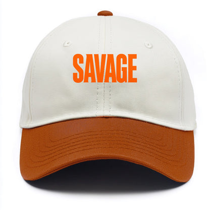 Bold typography design - "SAVAGE" - fierce attitude, taking no prisoners - Two Tone Cap - Orange