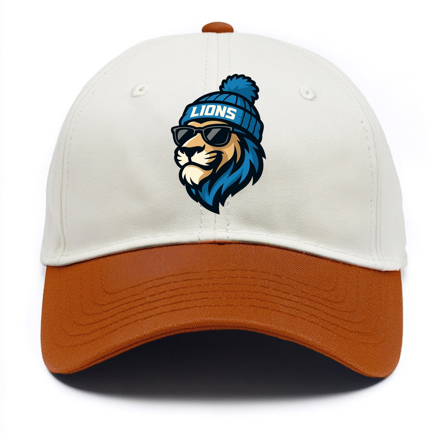 Detroit Lion wearing Lions Honolulu blue and silver beanie with pom pom and wayfarer - Two Tone Cap - Orange