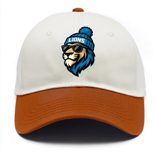 Detroit Lion wearing Lions Honolulu blue and silver beanie with pom pom and wayfarer - Two Tone Cap