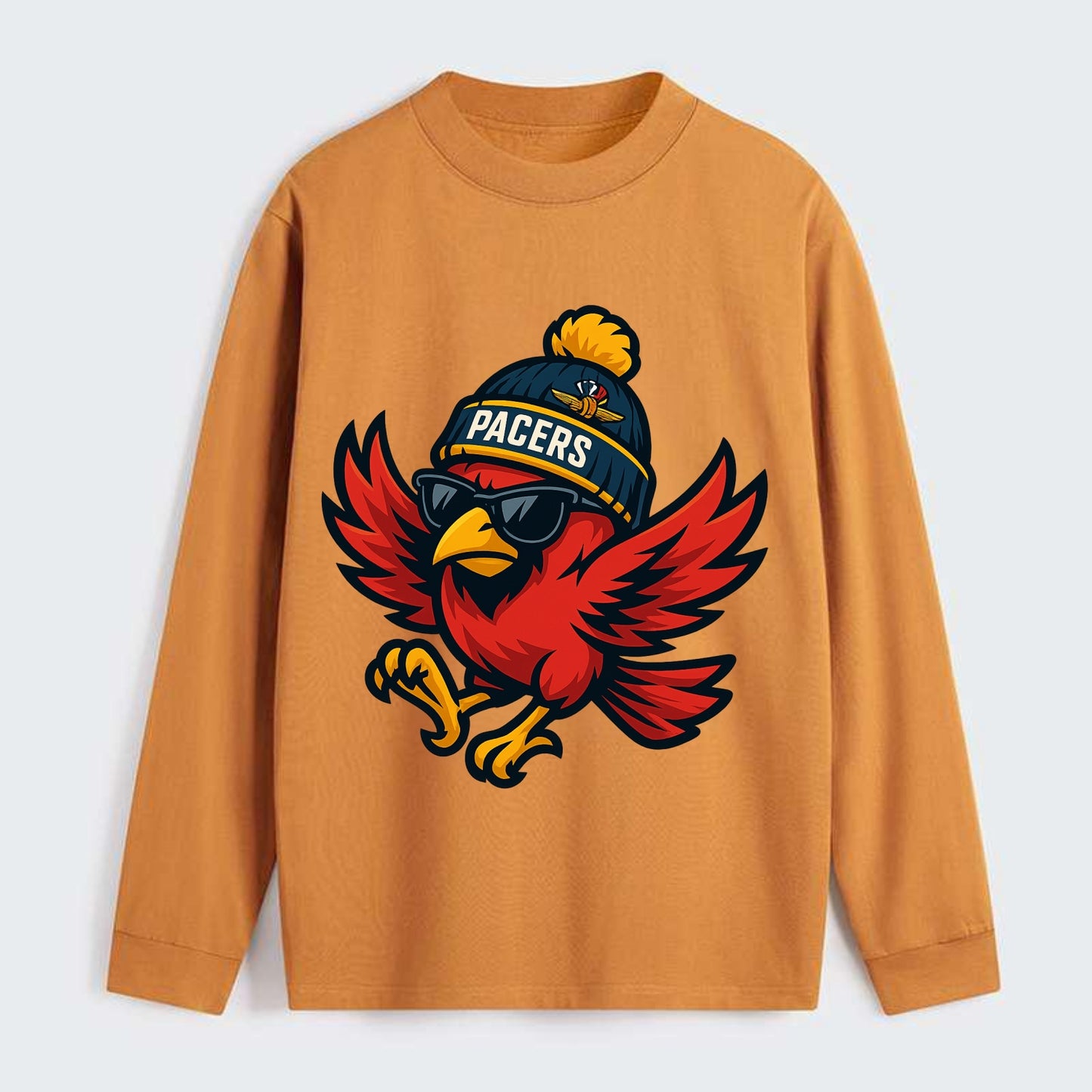 Indiana Cardinal wearing Pacers beanie with speedway patch and wayfarer - Classic Long Sleeve Shirt - Orange