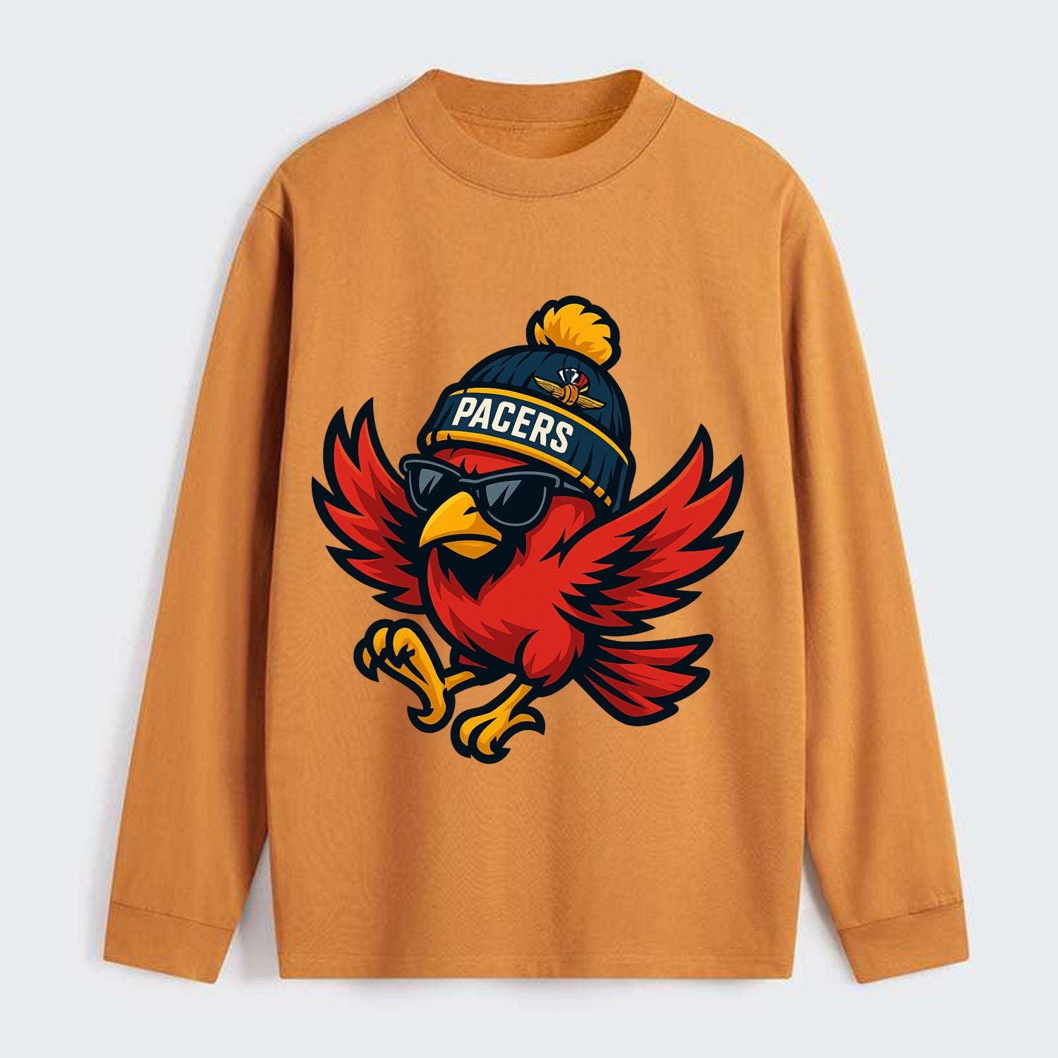 Indiana Cardinal wearing Pacers beanie with speedway patch and wayfarer - Classic Long Sleeve Shirt - Orange
