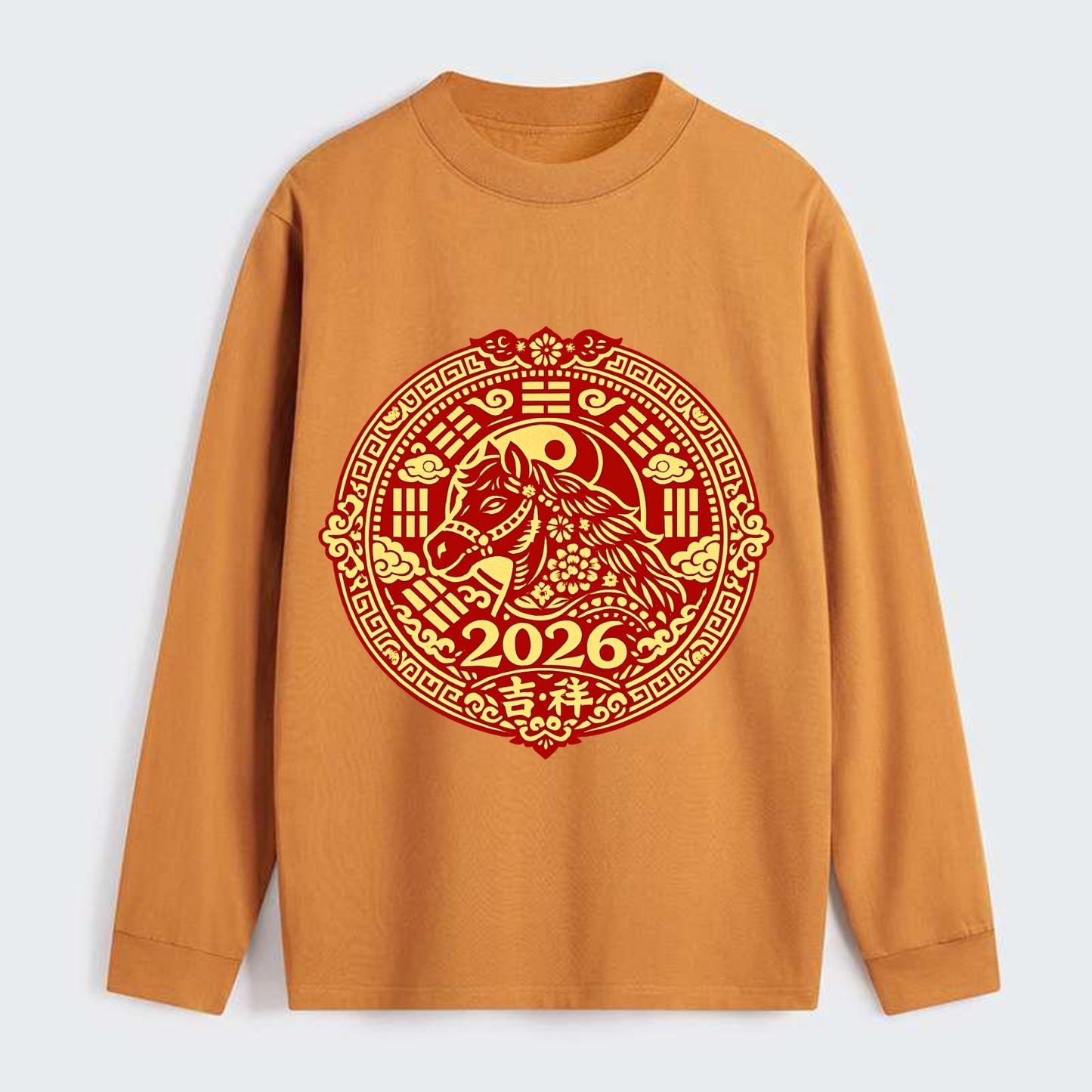 LUCKY HORSE MEDALLION | Circular medallion with horse profile | - Classic Long Sleeve Shirt - Orange