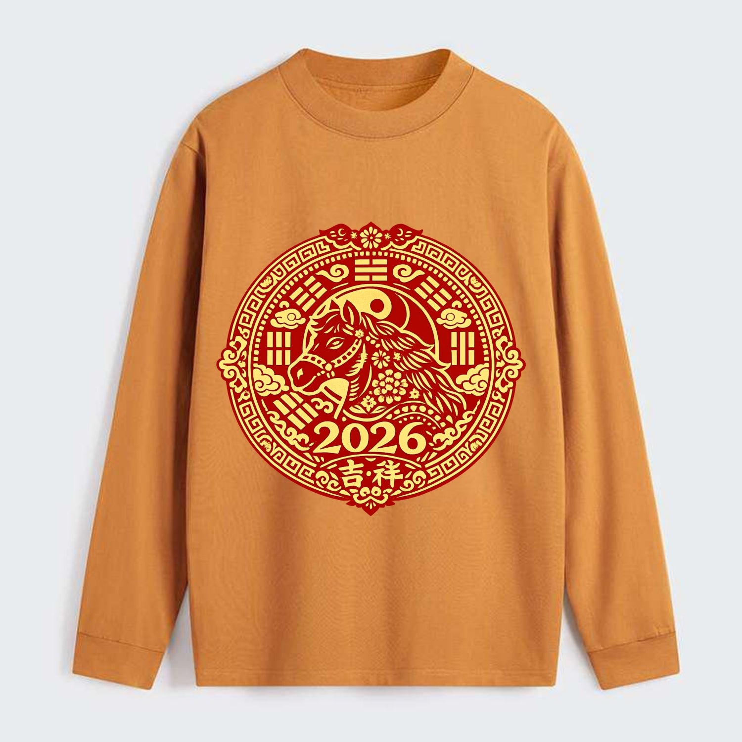 LUCKY HORSE MEDALLION | Circular medallion with horse profile | - Classic Long Sleeve Shirt - Orange