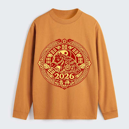 LUCKY HORSE MEDALLION | Circular medallion with horse profile | - Classic Long Sleeve Shirt - Orange