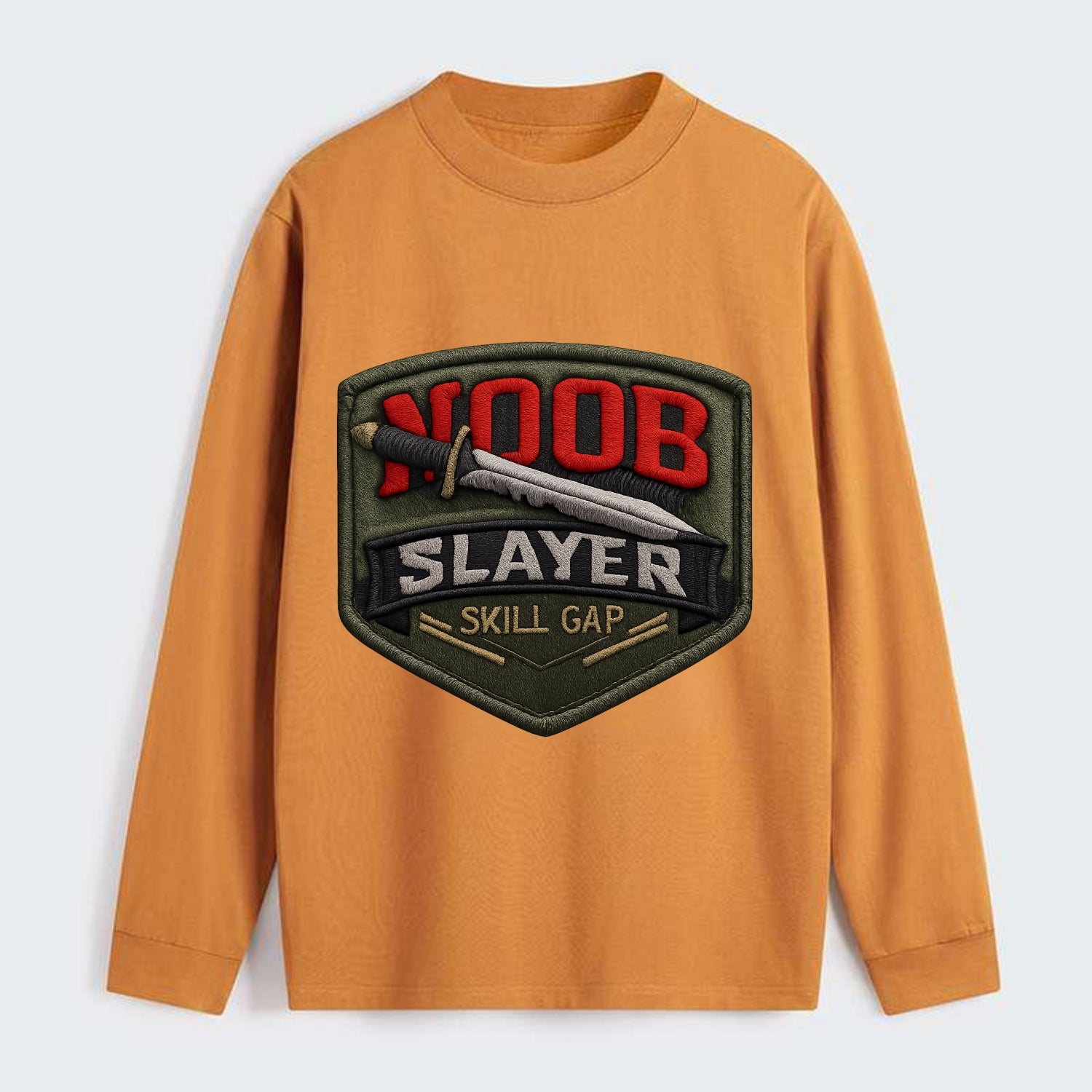 NOOB SLAYER - sword through noob text in red and silver , skill gap - Classic Long Sleeve Shirt - Orange
