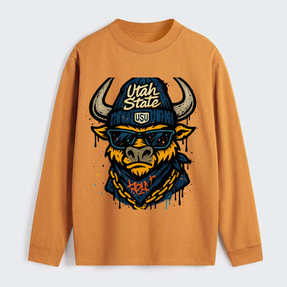 Logan Aggie wearing Utah State beanie with USU patch - Classic Long Sleeve Shirt - Orange