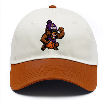 California Grizzly wearing Kings beanie with royal scepter patch and wayfarer - Two Tone Cap - Orange