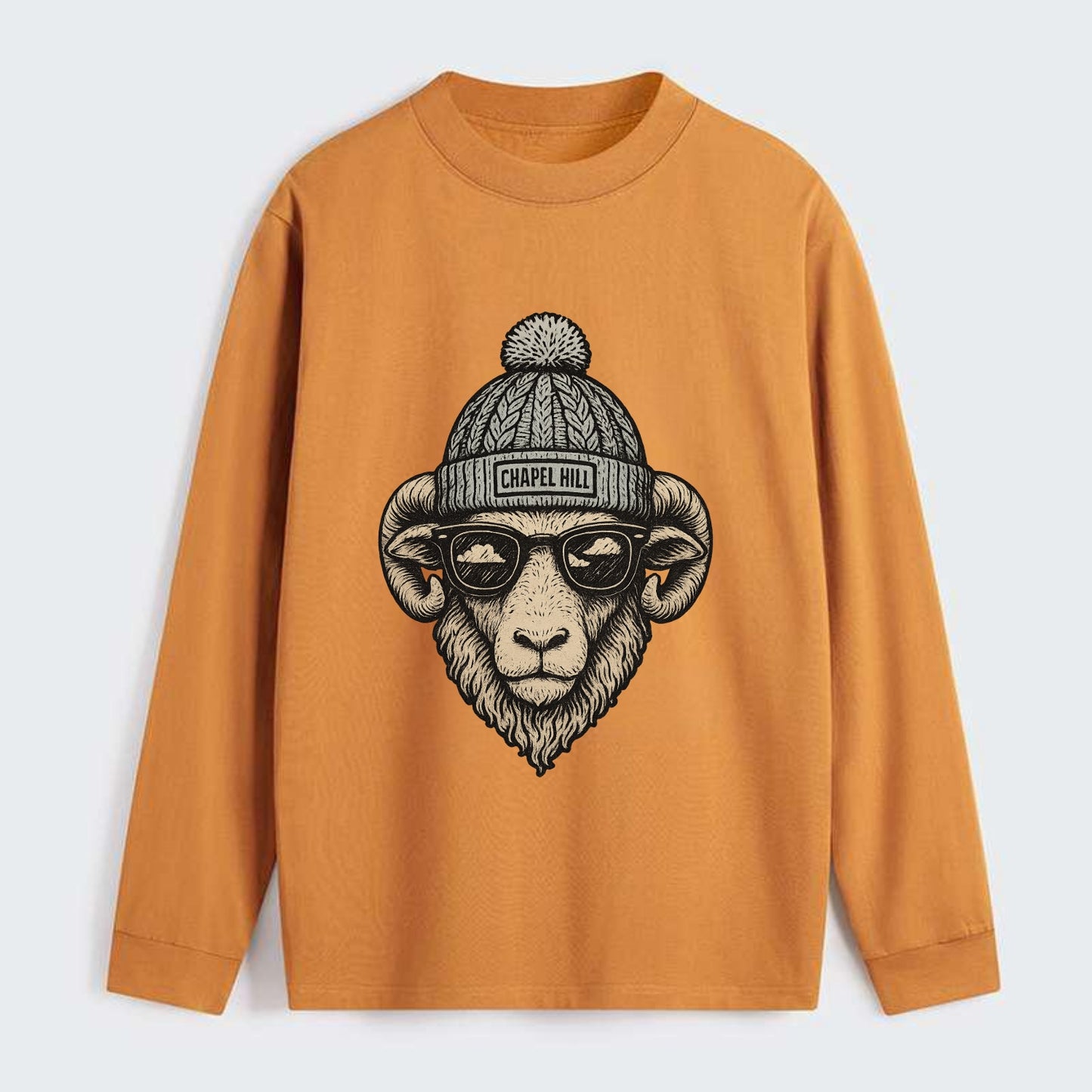 Chapel Hill Tar Heel Ram wearing UNC bea - Classic Long Sleeve Shirt - Orange