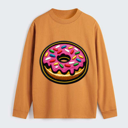 DONUT SPRINKLES - glazed donut with sprinkles in pink and rainbow , - Classic Long Sleeve Shirt - Orange