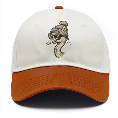 Toledo Great Blue Heron wearing Toledo beanie with pom pom and wayfarer sunglasses - Two Tone Cap - Orange