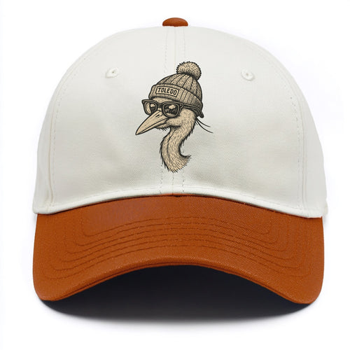 Toledo Great Blue Heron wearing Toledo beanie with pom pom and wayfarer sunglasses - Two Tone Cap