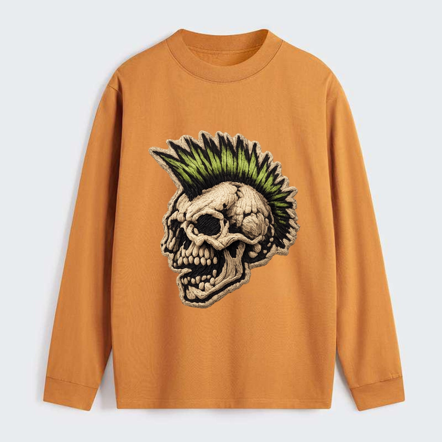 MOHAWK SKULL - punk skull with mohawk in neon green and black , punk - Classic Long Sleeve Shirt - Orange