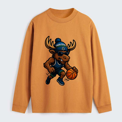 Twin Cities Moose wearing Timberwolves beanie with pine tree patch and - Classic Long Sleeve Shirt - Orange
