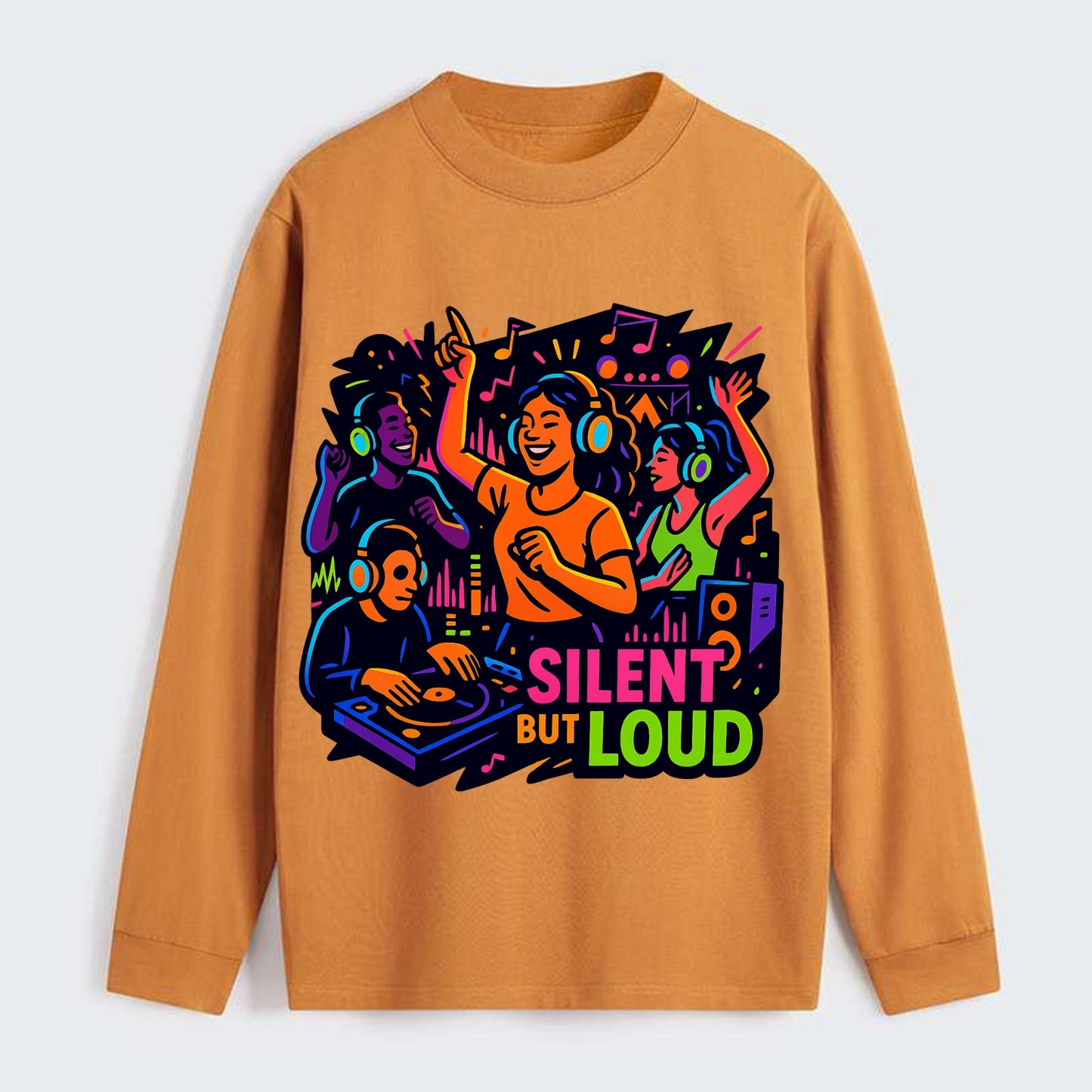 Silent disco dancers with glowing headphones - "Silent But Loud" - - Classic Long Sleeve Shirt - Orange