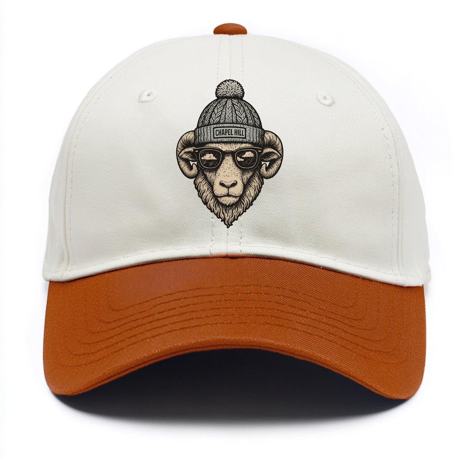 Chapel Hill Tar Heel Ram wearing UNC bea - Two Tone Cap - Orange