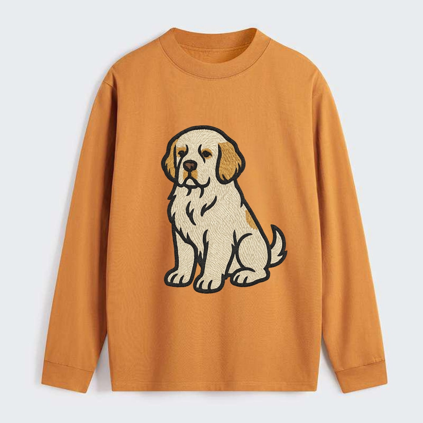 Clumber Spaniel - White with lemon markings embroidered pose - Classic Long Sleeve Shirt - Orange