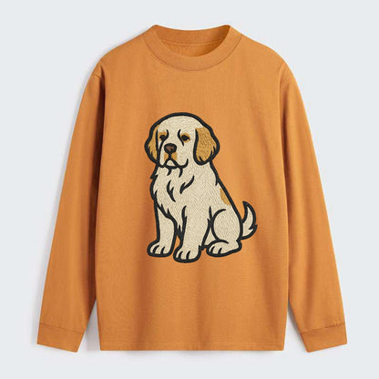 Clumber Spaniel - White with lemon markings embroidered pose - Classic Long Sleeve Shirt - Orange
