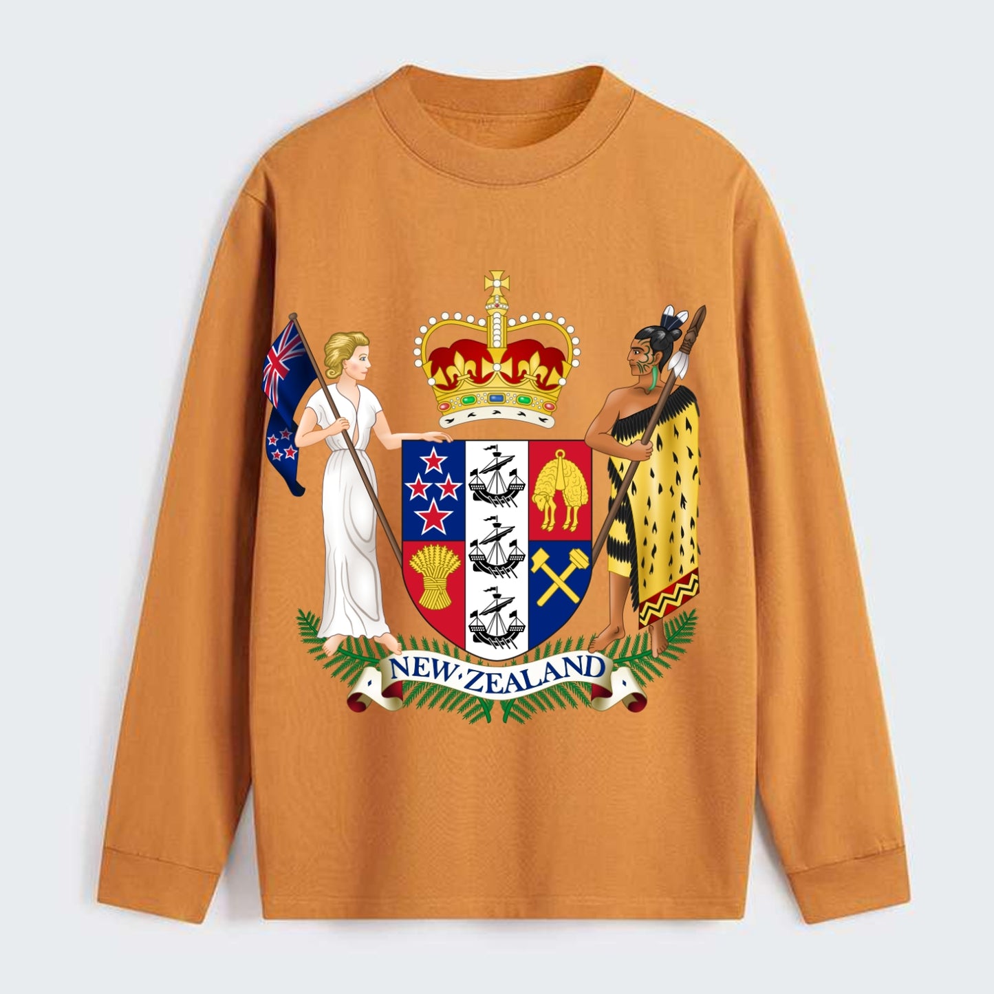 Coat Of Arms Of New Zealand - Classic Long Sleeve Shirt - Orange