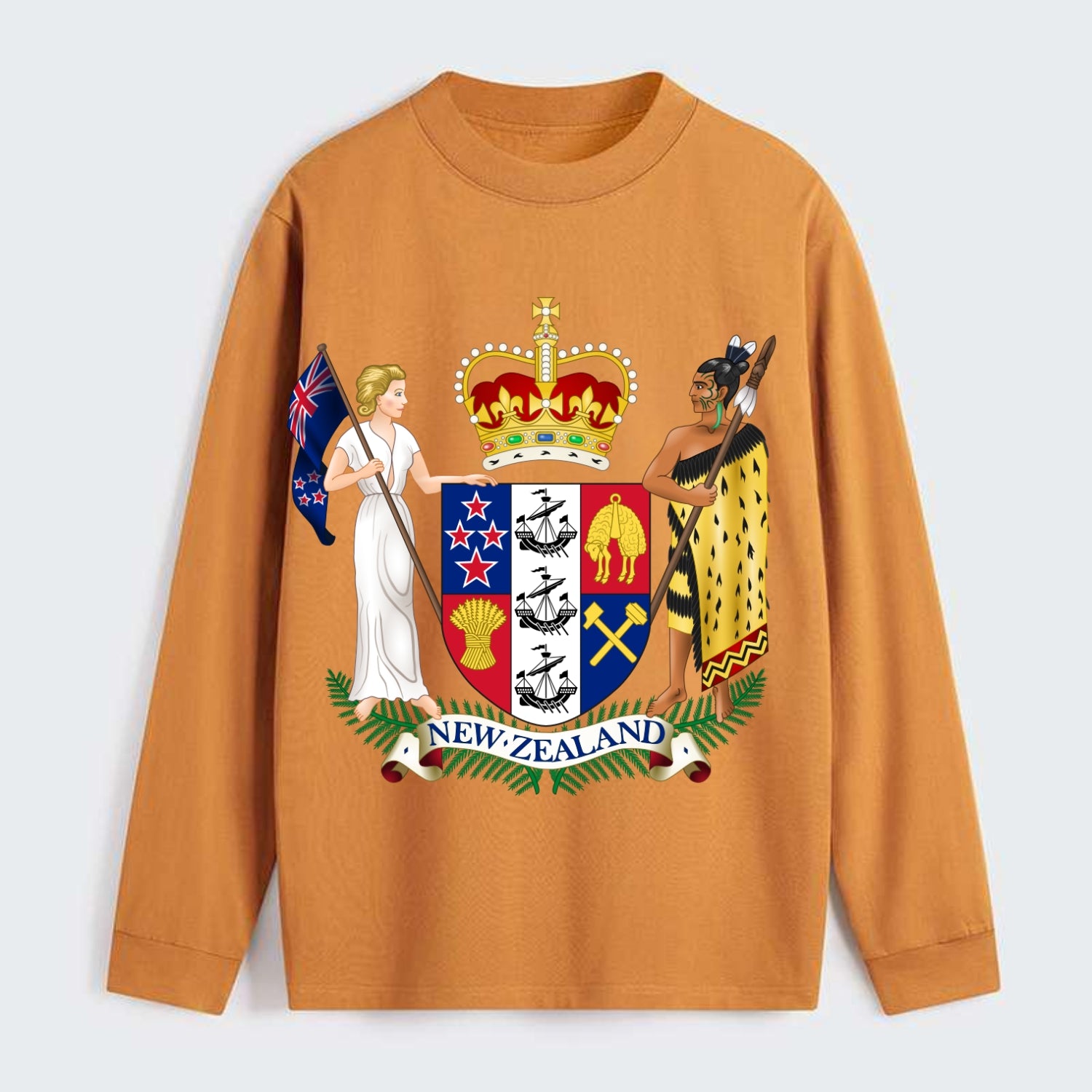 Coat Of Arms Of New Zealand - Classic Long Sleeve Shirt - Orange