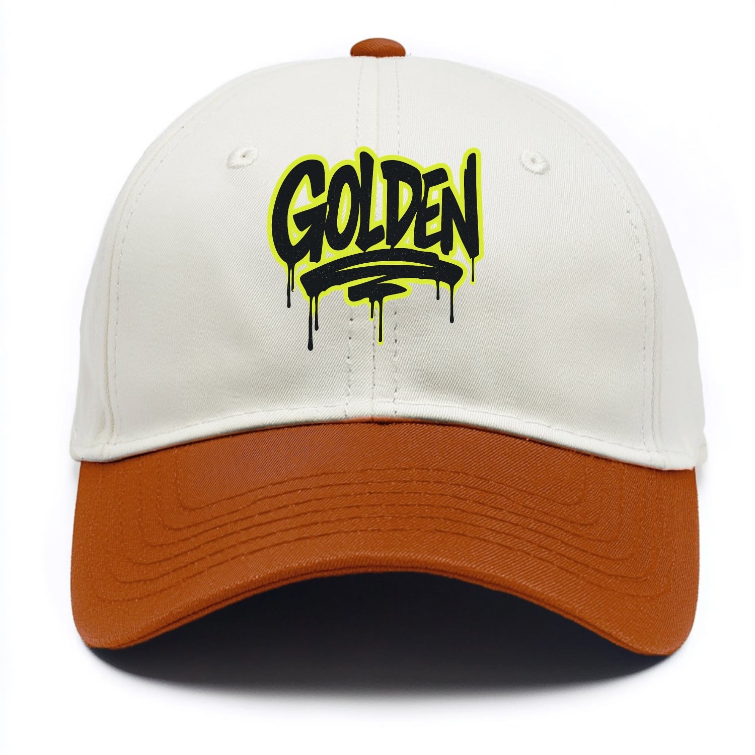 Bold typography design - "GOLDEN" - precious, valuable, excellent - Two Tone Cap - Orange
