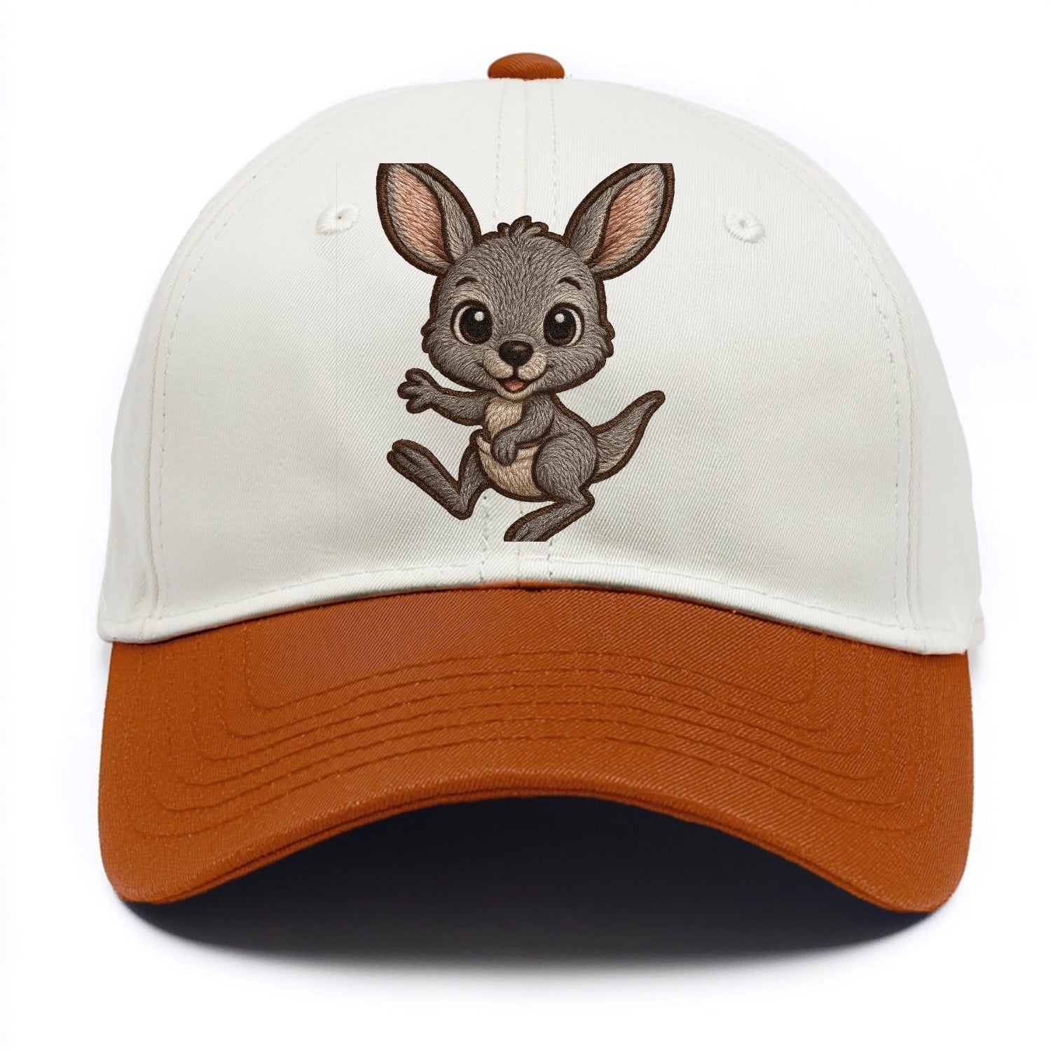 Baby Kangaroo Joey - gray fur, large ears, in pouch peek, bright eyes, front-facing, - Two Tone Cap - Orange