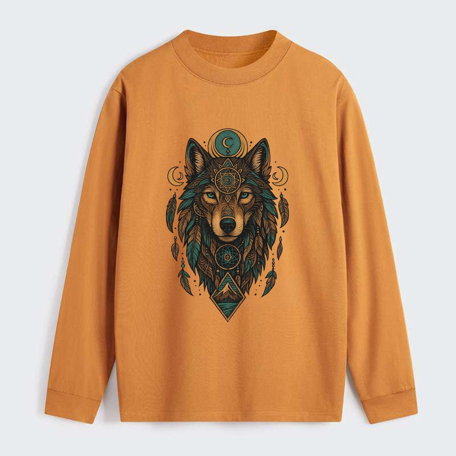 Retro 80s Wolf  - Classic Long Sleeve Shirt - Orange