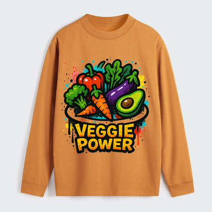 Colorful vegetables and plants on plate - plant-based lifestyle, veggie - Classic Long Sleeve Shirt - Orange