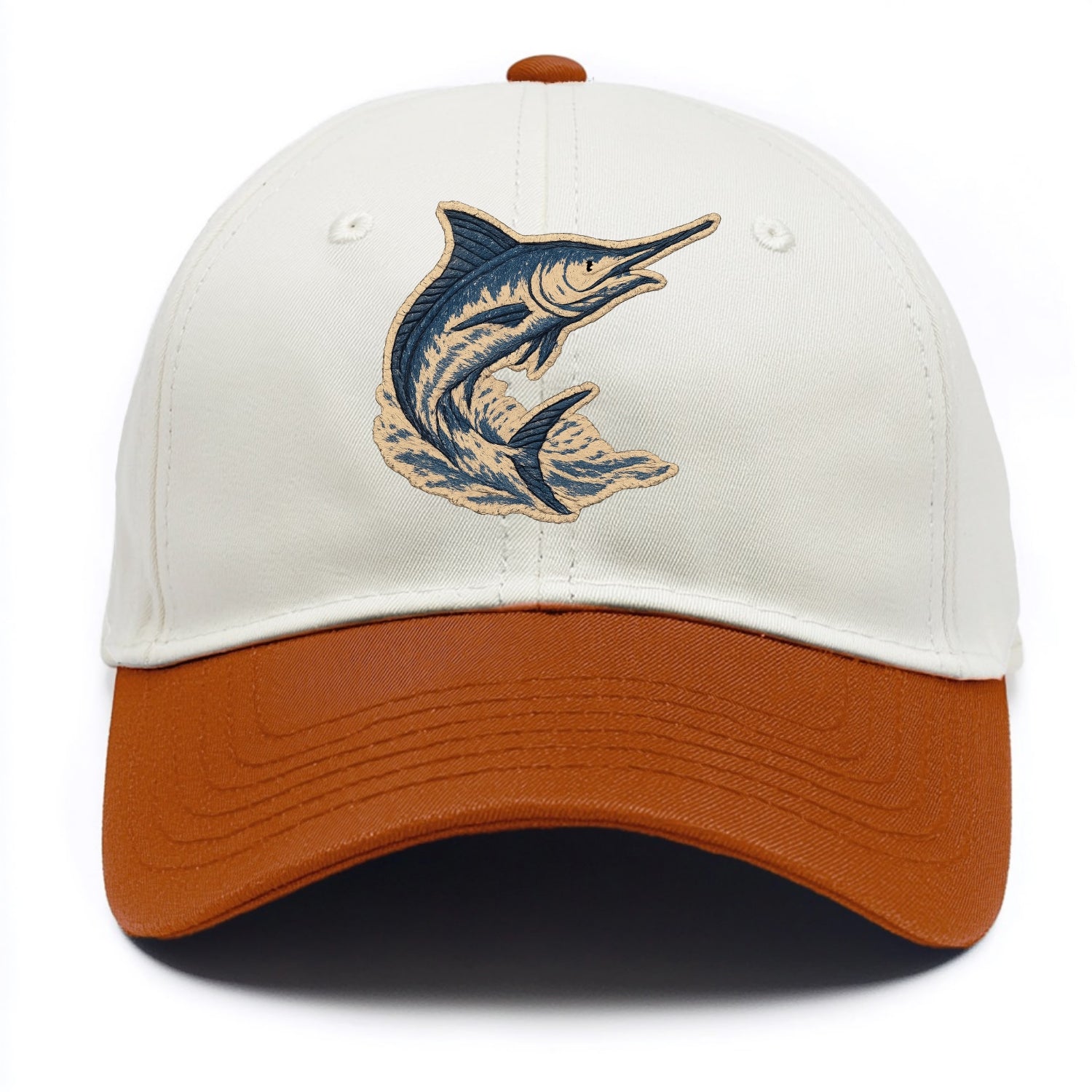 SWORDFISH MARLIN - leaping marlin in blue and silver , sport fishing - Two Tone Cap - Orange
