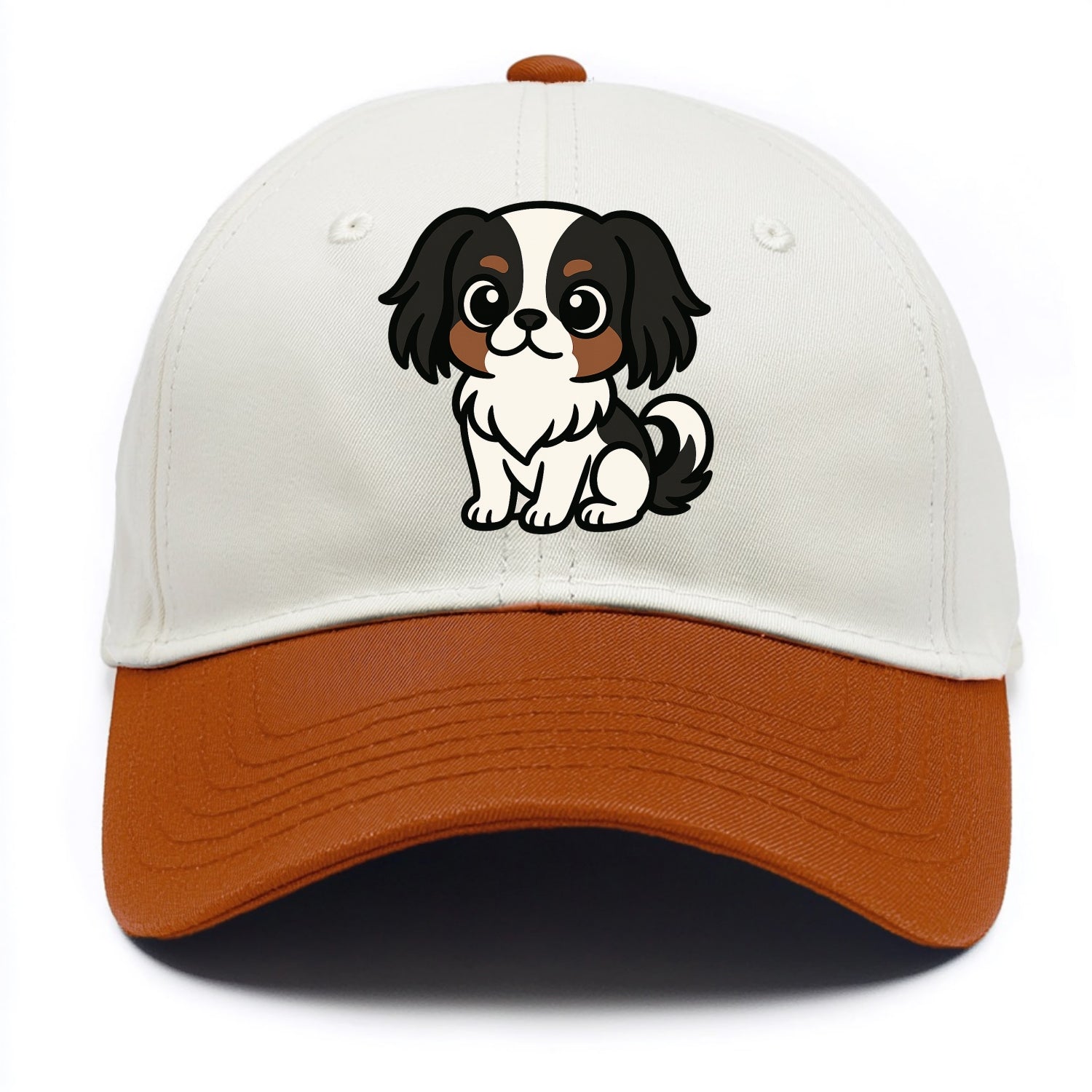 Japanese Chin - Black and white sitting pose - Two Tone Cap - Orange