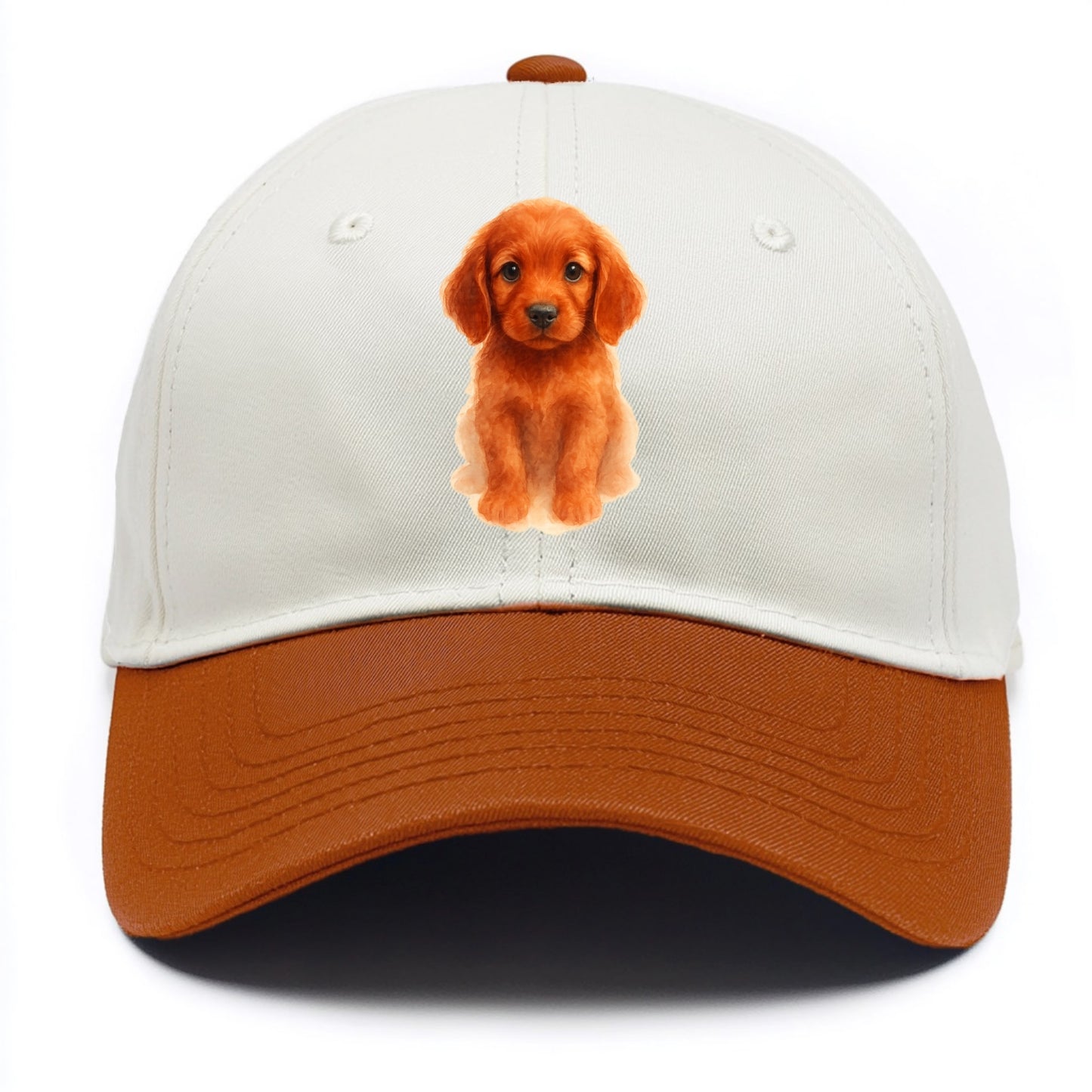 Baby Irish Setter Puppy - mahogany red coat, feathered ears, friendly eyes, - Two Tone Cap - Orange
