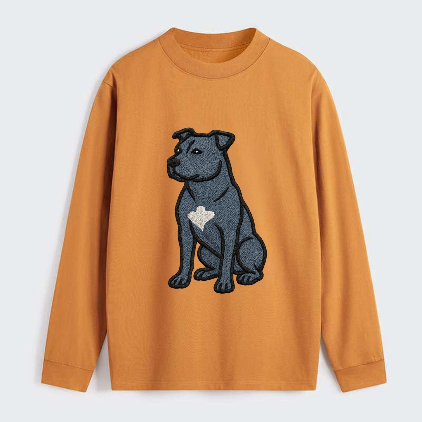 American Staffordshire Terrier - Blue embroidered design - Classic Long Sleeve Shirt - Orange