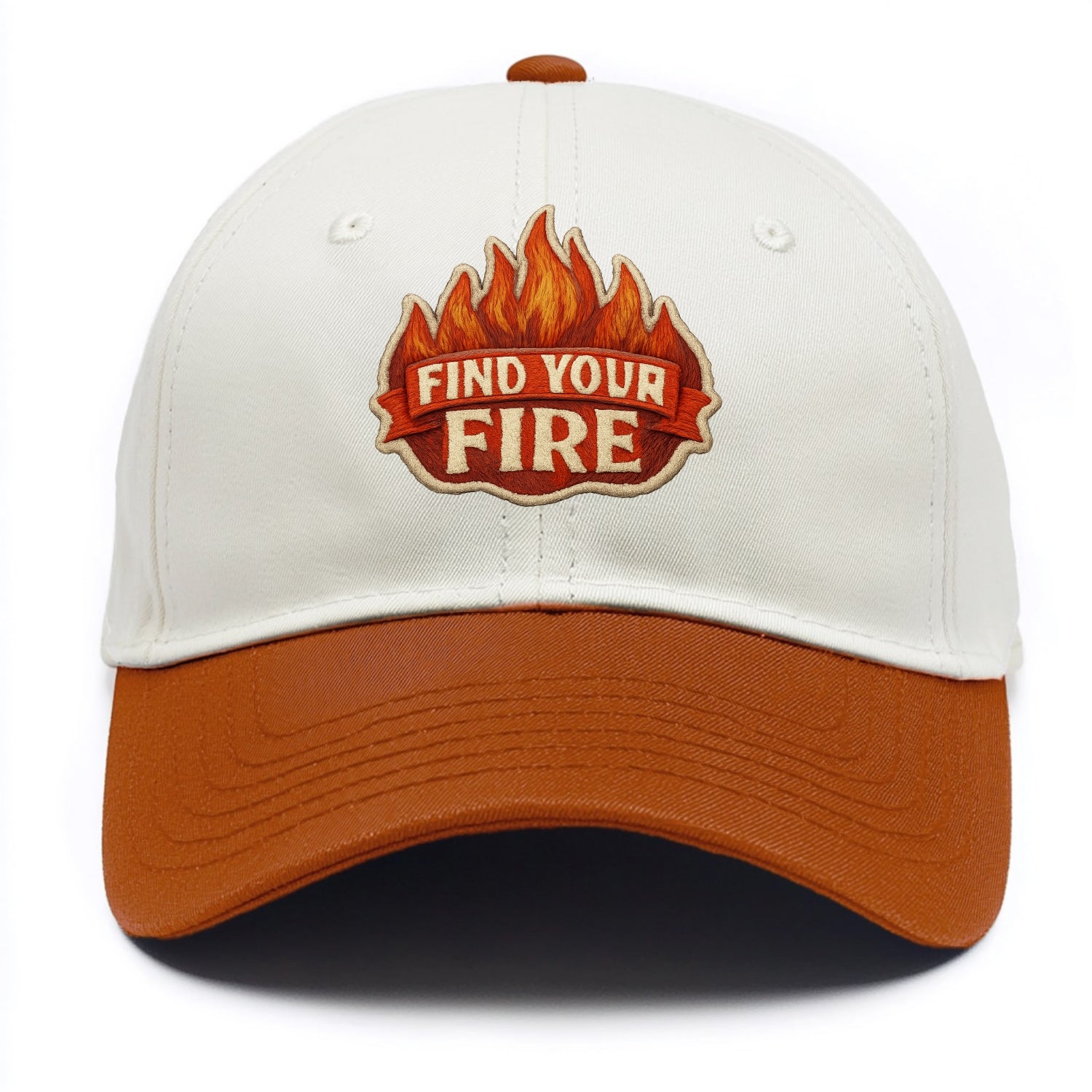 FIND YOUR FIRE - flames with text in orange , passion - Two Tone Cap - Orange