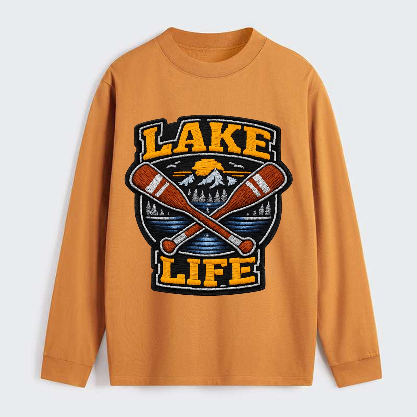 CANOE PADDLE - wooden paddle crossed in brown and cream , lake life - Classic Long Sleeve Shirt - Orange