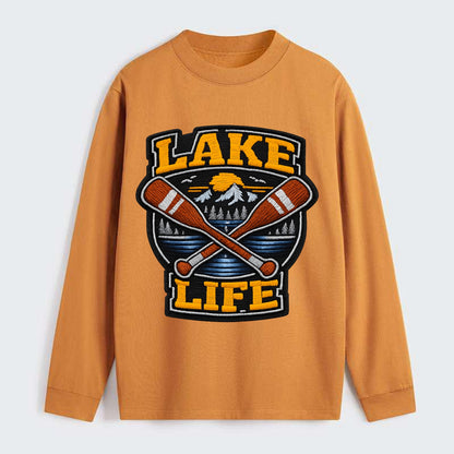 CANOE PADDLE - wooden paddle crossed in brown and cream , lake life - Classic Long Sleeve Shirt - Orange
