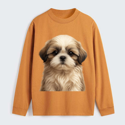 Baby Shih Tzu Puppy - long flowing coat, flat face, big dark eyes, - Classic Long Sleeve Shirt - Orange