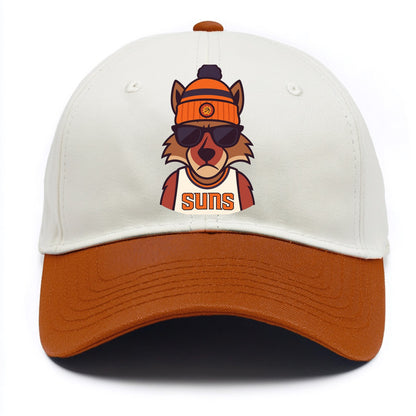 Arizona Coyote wearing Suns beanie with desert sun patch and wayfarer sunglasses - Two Tone Cap - Orange