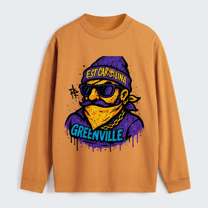 Greenville Pirate wearing East Carolina beanie with skull patch - Classic Long Sleeve Shirt - Orange