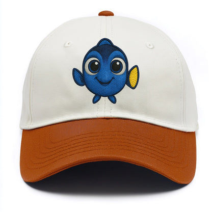 Baby Blue Tang - bright blue with yellow tail, big eyes, front-facing, Dory-style - Two Tone Cap - Orange